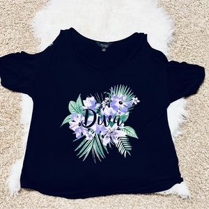 Womens Thali Sodi black cold shoulder t shirt